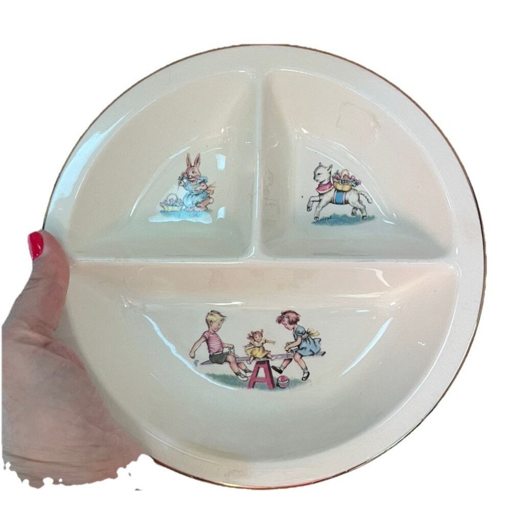 Salem China Co Divided Baby Dish Bowl Vintage 8 in 1940s/1950s Ceramic Animals